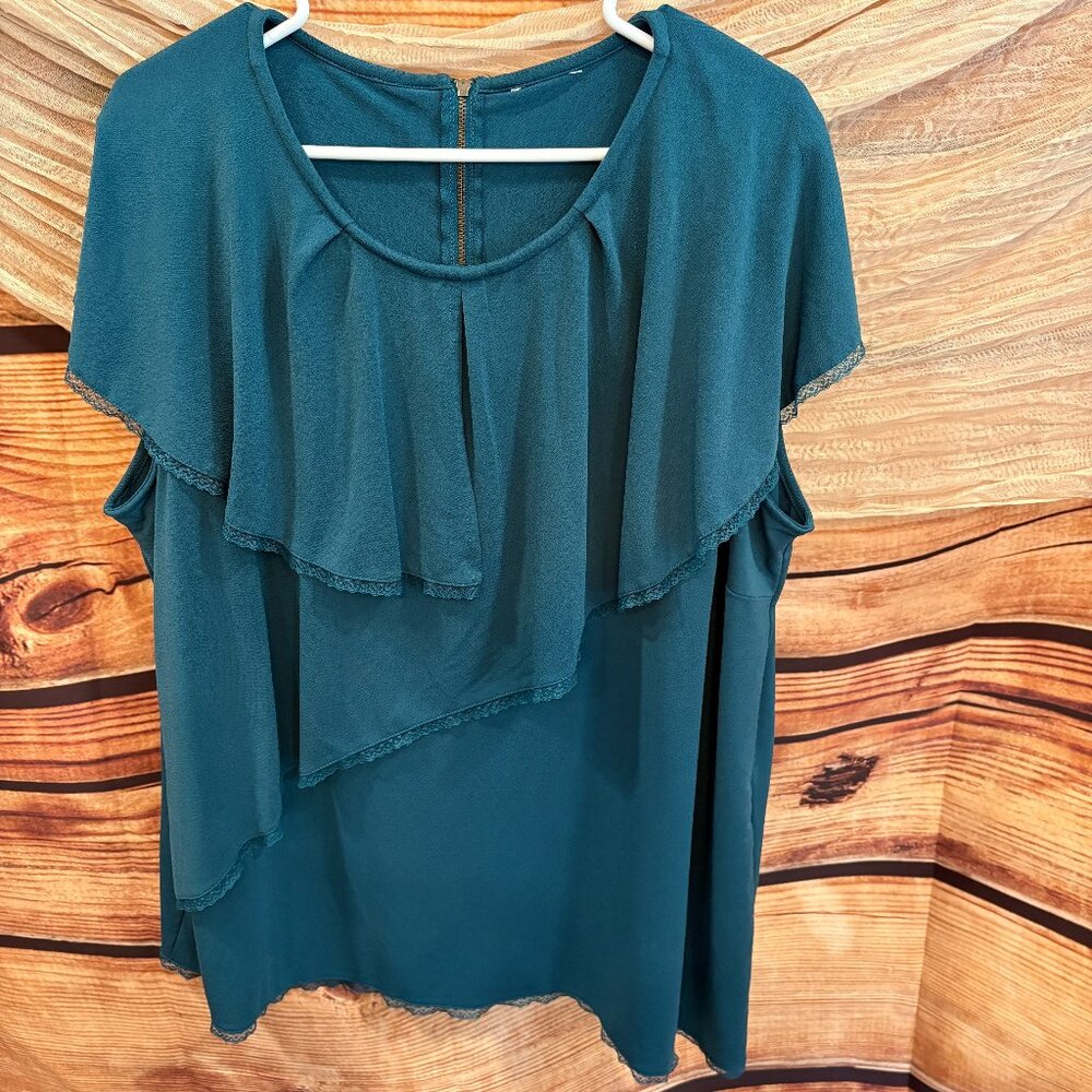 Medium Weight Womens Deep Green Tiered/Layered U Neck Sleeveless Top Size‎ XL
